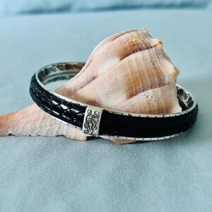 Brighton Braided Black Leather Talana Scroll Bangle